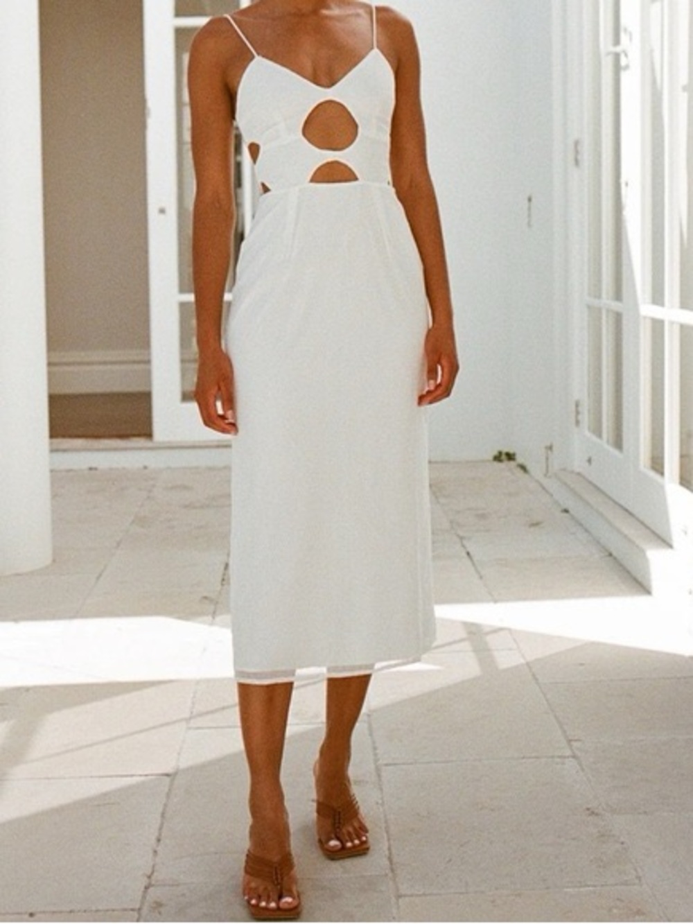 Sabo Skirt Callister Midi Dress Cut Out White Bridal Wedding Vacation Womens 2